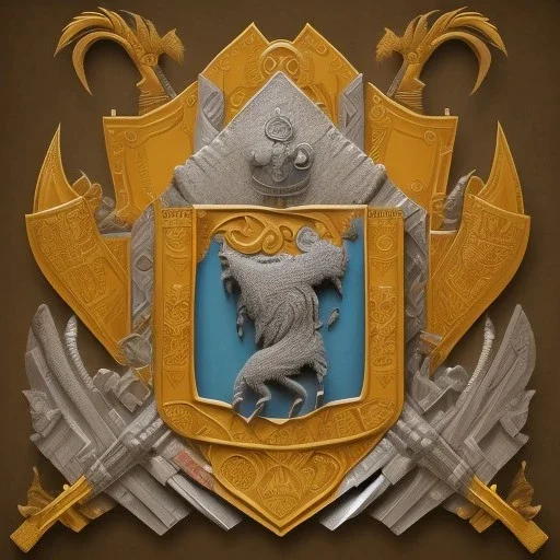 square coat of arms of a troglodyte city in the moutains, very detailed