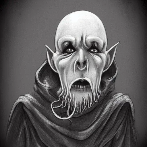 Nosferatu vampire with a tentacle beard and grey skin as a Russian Orthodox