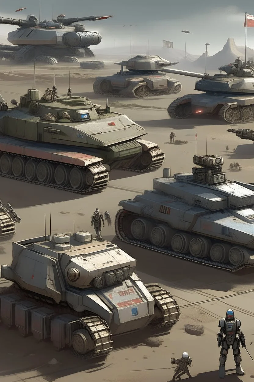 A mixture of tanks and jets, cars and humanoid robots