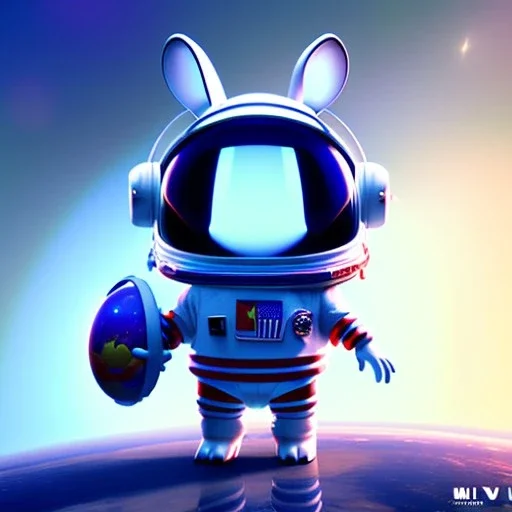 pixar style cute rabbit astronaut in space, unreal engine