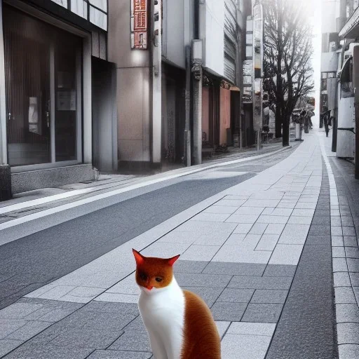 realistic 8k 8k photo of a people with a cat in the street « Tokyo,Octane render, Hyper realistic, Humming, 70mm