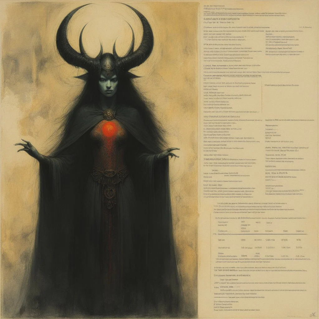 ConceptSheet: succubus cleric with AD&D statistics [by Zdzisław Beksiński]