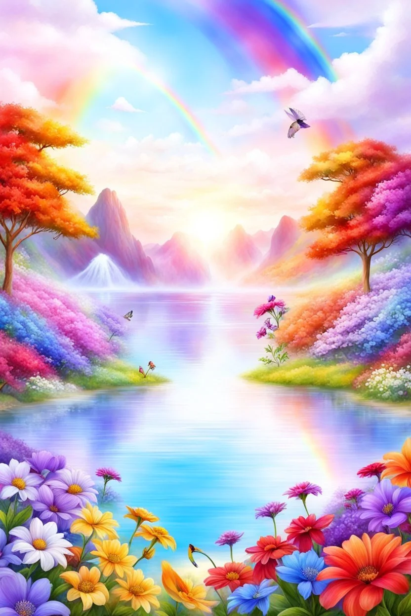 beautiful colors, very beautiful, ,flowers garden,paradisiac angels,rainbow