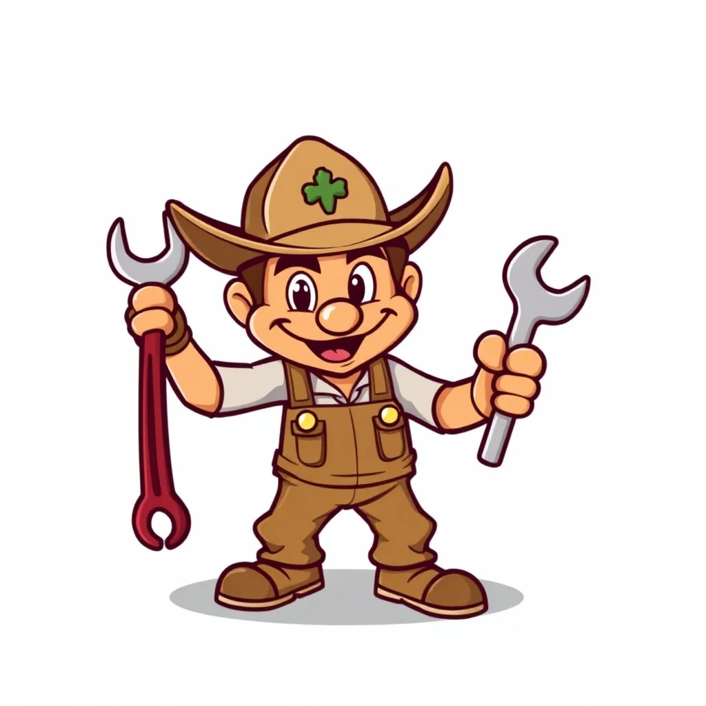 retro cartoon company mascot of a vehicle mechanic with a hint of forest ranger, holding a socketwrench.