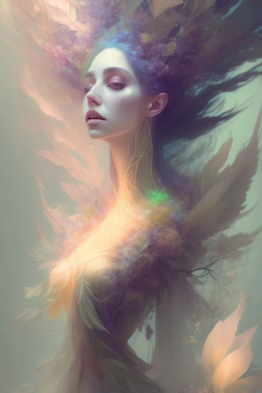 Full view portrait mystical ethereal herbs goddess wearing a beautiful dress, herbs dryad soft lighting fantasy 4k digital masterpiece by Anna dittman and Ruan Jia and Alberto seveso ultrarealistic hyperdetailed hemp background featured on artstation in candlelight