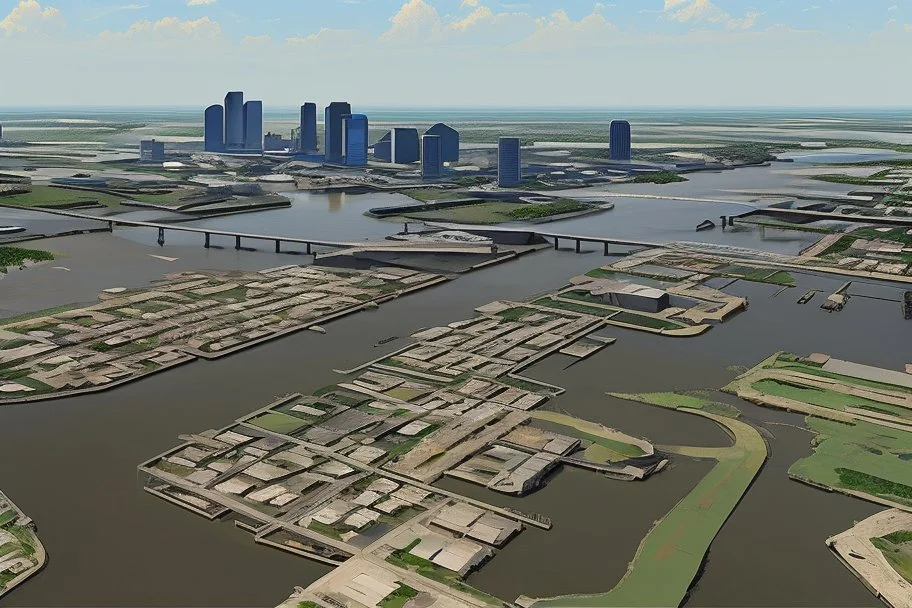 A new orleans style port city on a river delta