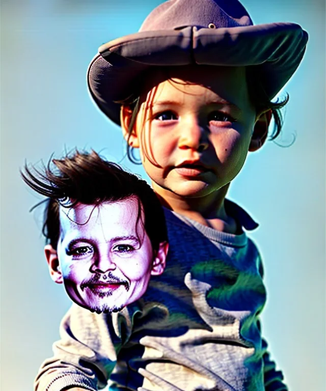 Johnny Depp toddler, full body, shoe, car, soft, dramatic lighting, hyper realistic