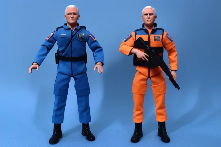 Mike pence g.i. joe toy doll With a gun space force Blue cloth uniform, fluorescent orange, whole body