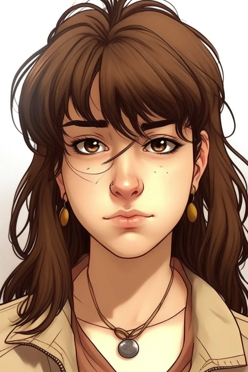 jojos style brown mullet bangs japanese girl character