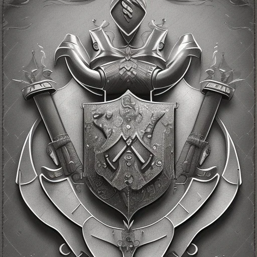 coat of arms of a city of blacksmith with tatoos, very detailed, black