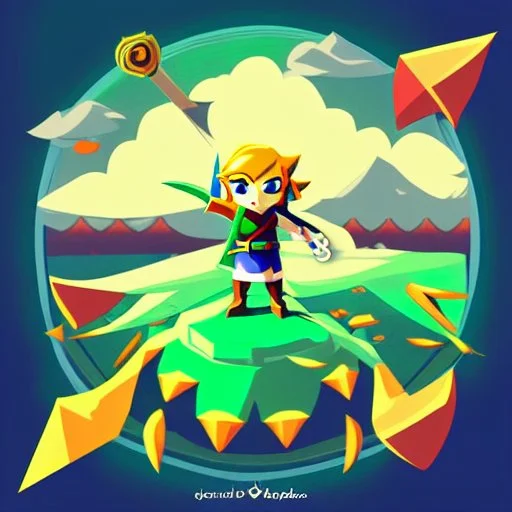 Legend Of Zelda: Wind Waker style vast ocean, stylized, celshaded, colorful, adventurous, frontal view, full view.