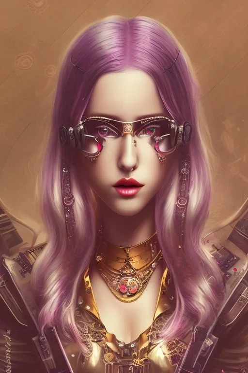 Singer Danish MØ cute in style steampunk, purple tones, high lighting