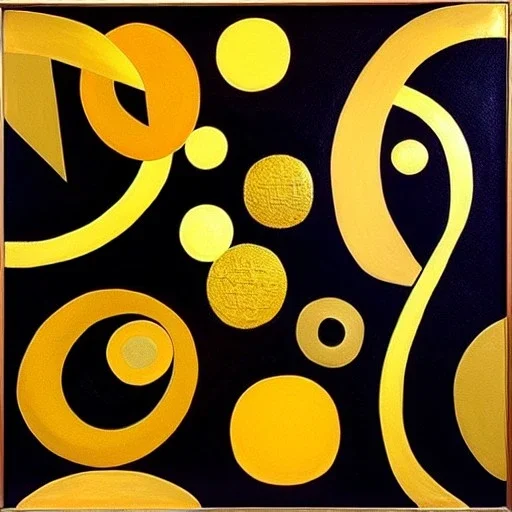  rough painting black canvas and gold metal circles in the style of malevich