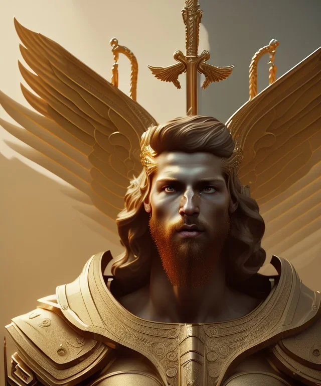 San Michael Archangel, male divine justice, head and shoulders portrait, 8k resolution concept art portrait by Greg Rutkowski, Unreal Engine 5 volumetric lighting