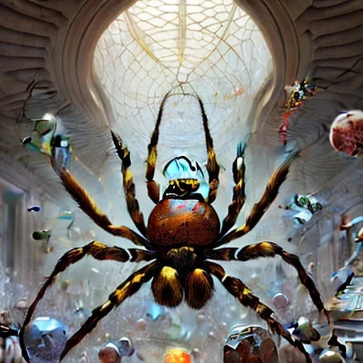 giant spider chasing crowded people under the subway, peter mohrbacher, donato giancola