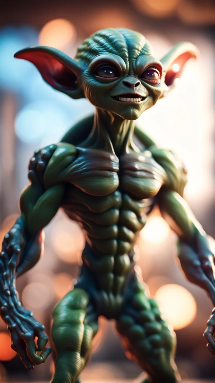 alien gremlin virgin flexing muscles in heaven,bokeh like f/0.8, tilt-shift lens 8k, high detail, smooth render, down-light, unreal engine, prize winning