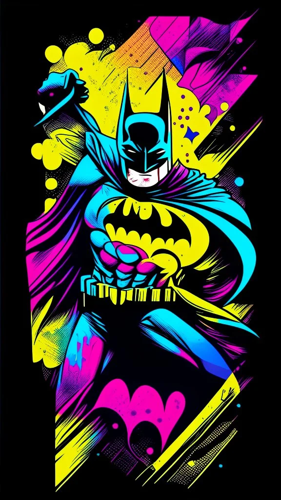 illustration for t-shirt design of Batman, vector illustration, optimize for bold lines, vibrant colors suitable for printing, centered, isolated, illustration, vibrant.