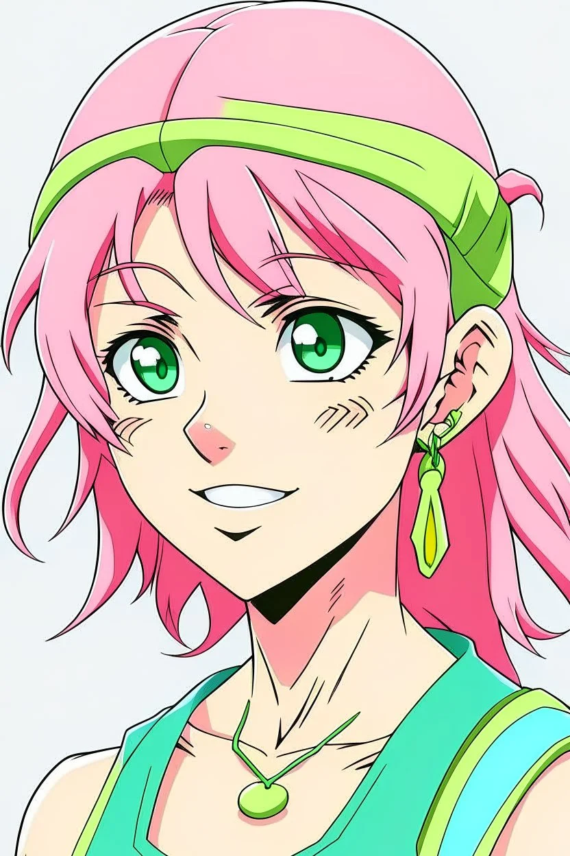 one piece style mullet girl pink green character