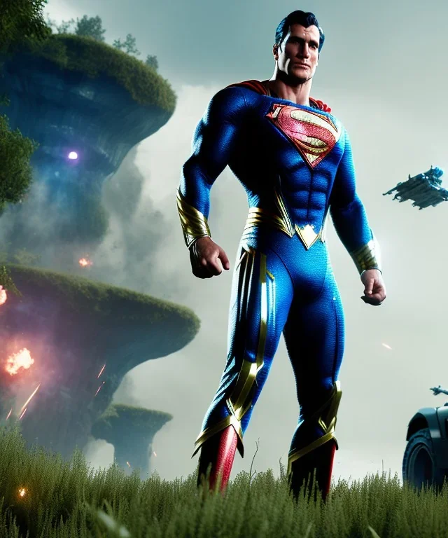 Vilian superman, full body, battlefield atmosphere, hyper realistic detail, unreal engine 5, ultra cinematic and great lighting, octane render, hd, character design