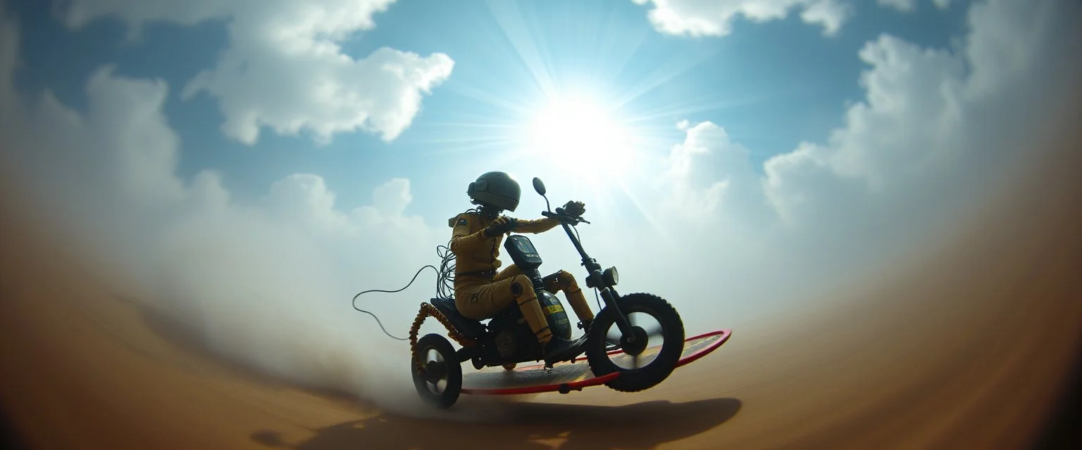 pin hole camera picture, master oil painting by Rembrandt, viggo sandvik as insane centipede wild ginger robot on surfboard boat snow scooter mega trike , goa trance glitch poster, background motion blur, volume fog with light rays, jesus clouds
