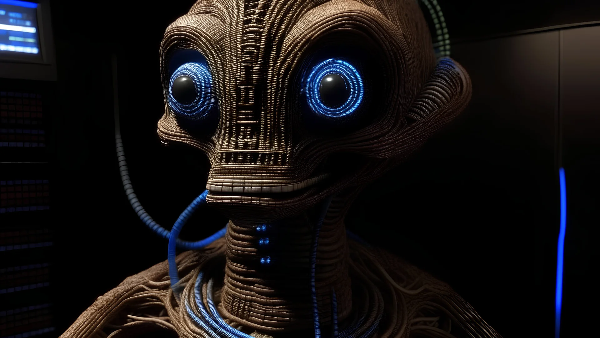 Hypnotic Alien made out of Ethernet cables