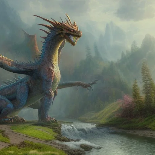 giant dragon by Thomas Kinkade, high detail