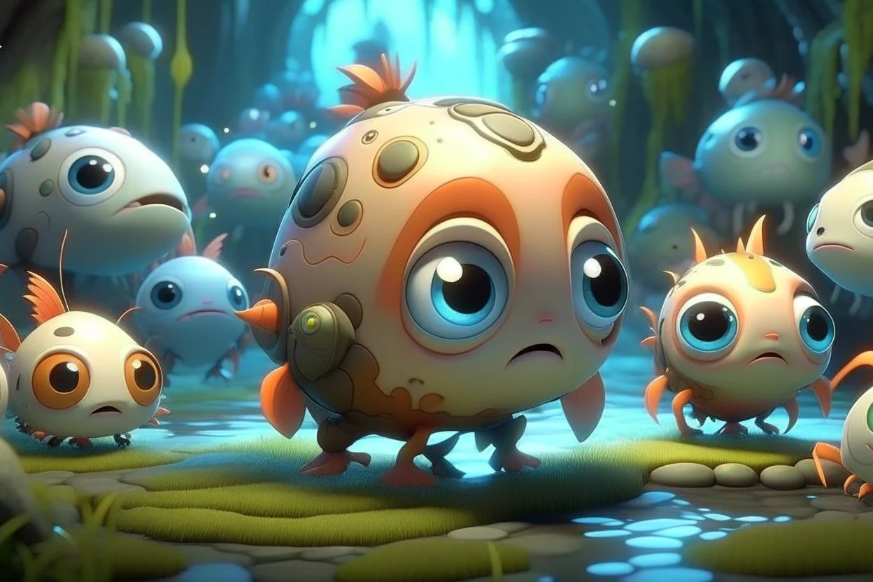 Cute Number of baits,What if feature allowed you to capture virtual creatures and train them for specific tasks? could strategically deploy creatures in challenges to gain advantages, creating unique ecosystem where the captured creatures can evolve and specialize over time, unreal engine, cozy indoor lighting, artstation, high detailed, digital painting, cinematic, character design by mark ryden and pixar and hayao miyazaki, unreal 5, daz, hyperrealistic, octane render