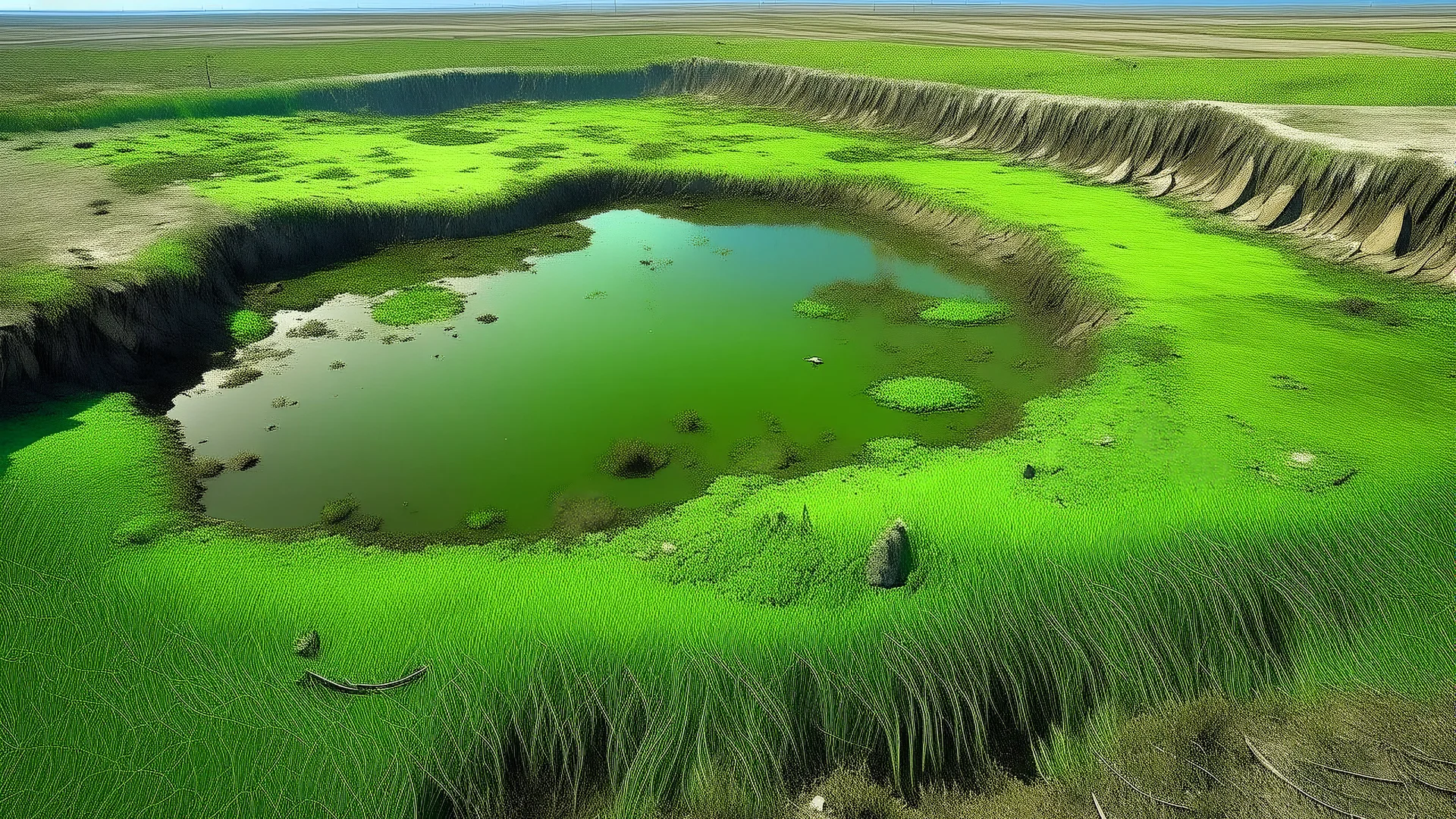 Broken compound beneath a plateau in a coastal swamp with fertile ground and potable water from tanks.