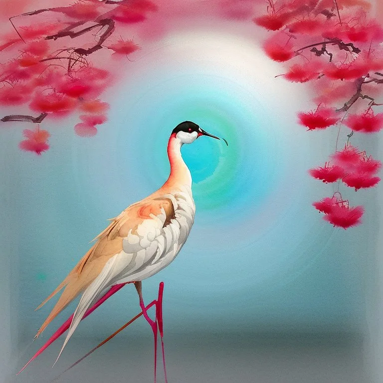 Prompt: Art Image - Japanese Zen Tao Crane with Red Sun and Sakura (Watercolor Style) Image Type: Watercolor Digital Painting Theme Description: Choccy Milk Inspired by Japanese Zen and Tao philosophy, featuring a graceful crane, vibrant red sun and sakura blossoms Art Styles: Painting Watercolor with a touch of traditional Japanese art Artistic inspiration: Japanese watercolor masters, traditional Japanese ink painting, Zen gardens Camera: Artistic point of view Shot: Close-up Related informati