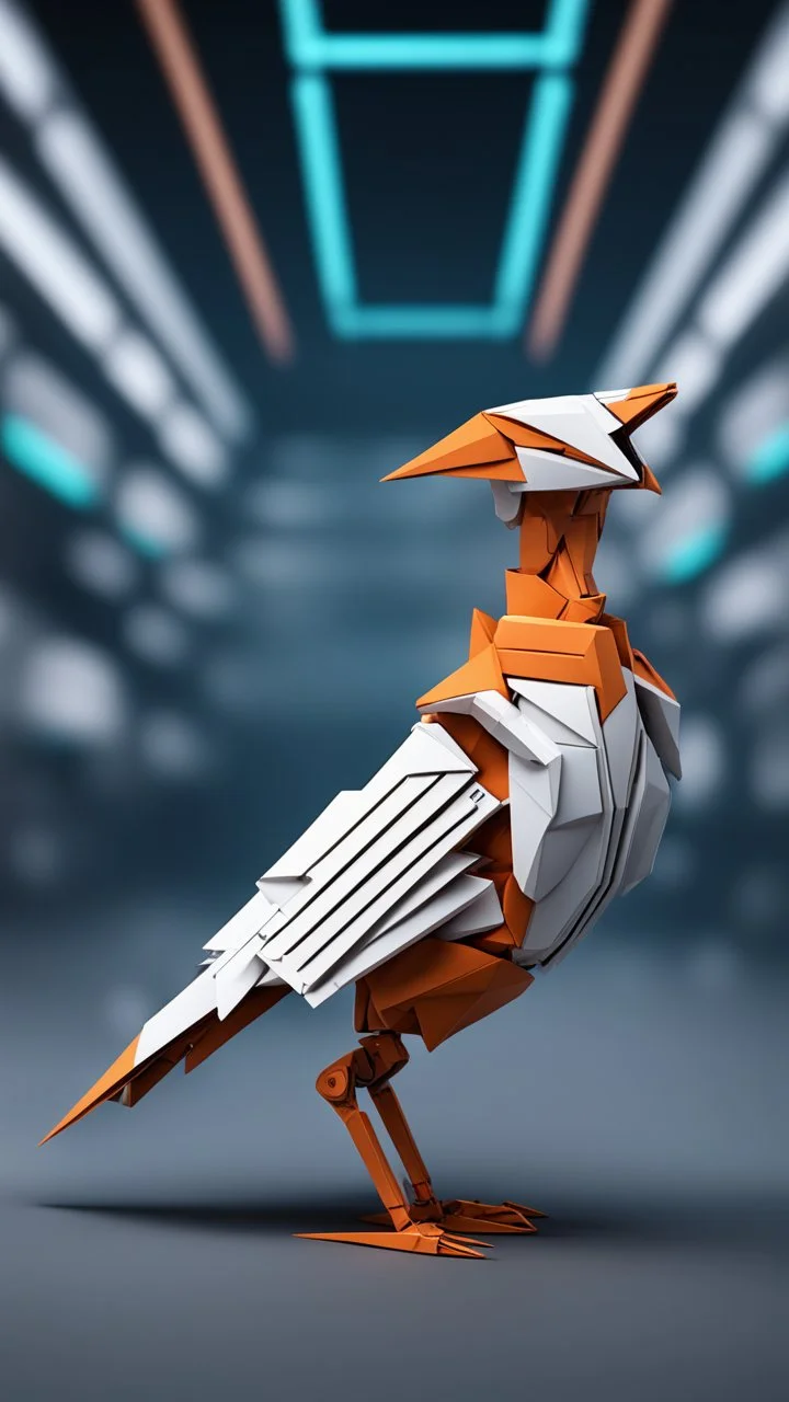 ORIGAMI CHICKEN robot, sci-fi, cyberpunk, full body, ultra realistic, virtual reality, clean background