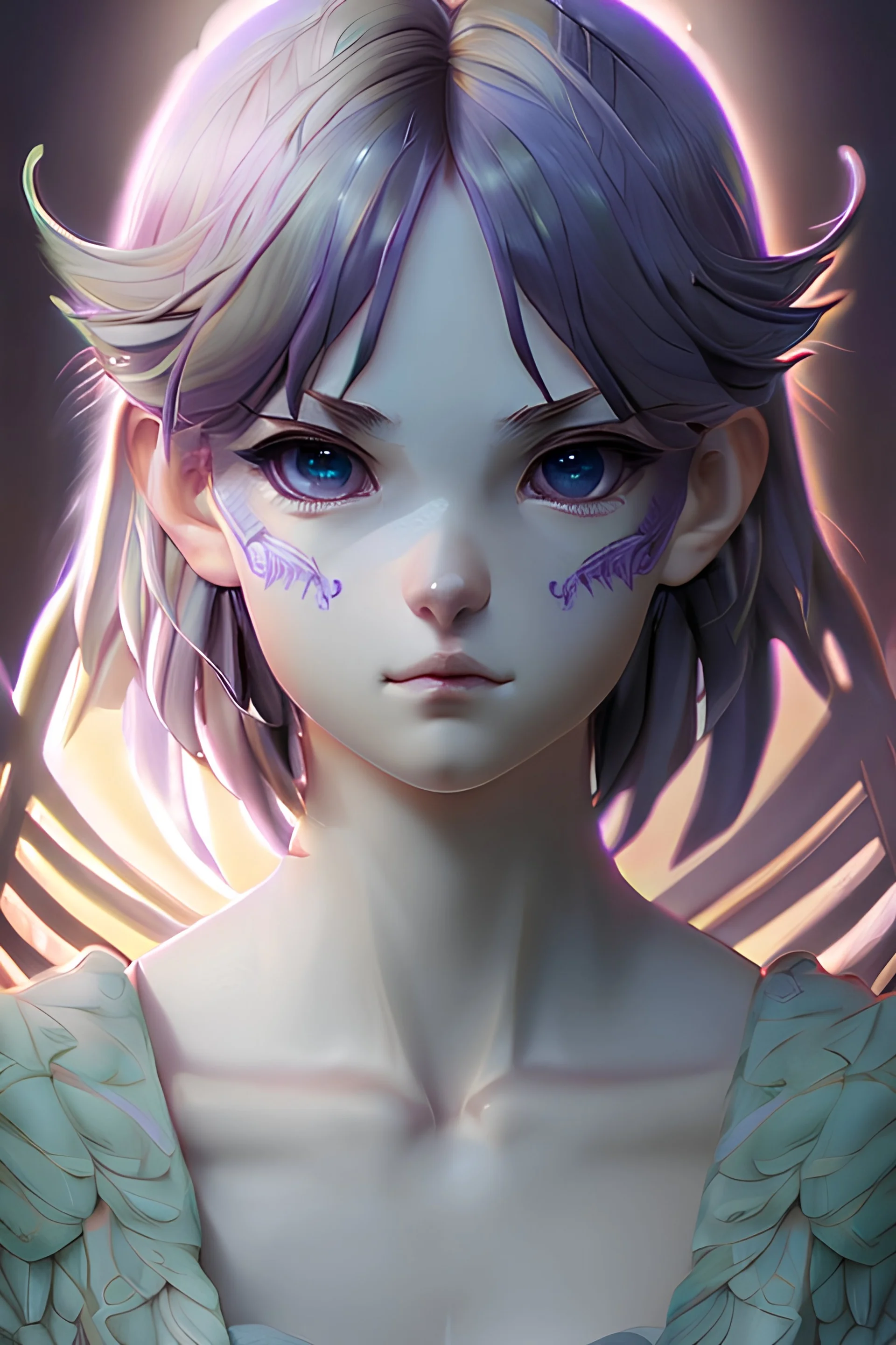 Purple eyes angel big soft dreamy eyes beautiful intricate colored hair symmetrical wide anime eyes soft lighting detailed face by Makoto Shinkai Stanley Art Jeremy Lau wallop Ross Drews concept art digital painting looking at the camera