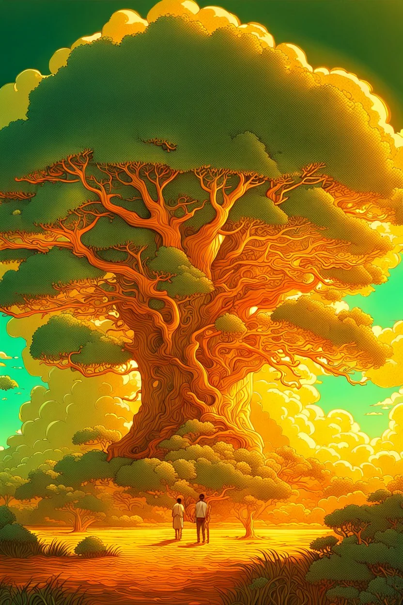 savanna, huge boab trees, sun, massive storm clouds, Ivan Shishkin,Victo Ngai,Gregorio Catarino,Cyril Rolando,Michal Karcz,Anato Finnstark,Flavio Greco Paglia, hyperdetailed defined oil painting, vibrant colors, 8K resolution, polished divine photorealistic intricate complex HDR, amber glow, dreamy Modifiers: extremely detailed cinematic lighting