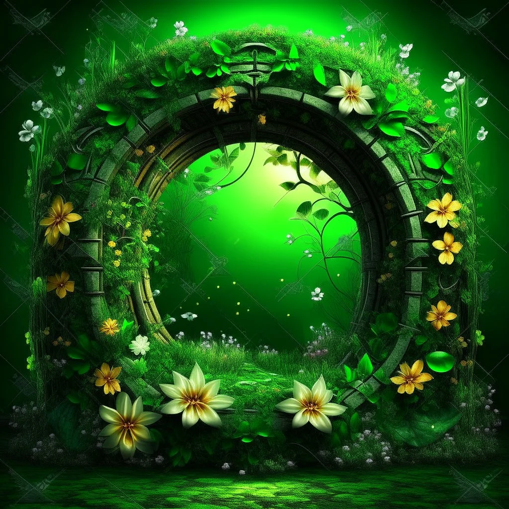 green portal with flowers