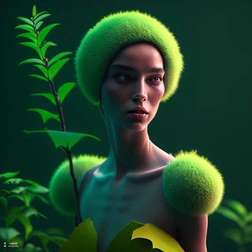 plant girl, digital art, octane render, redshift render,ambient lighting