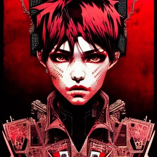 beautiful punk girl, hyper detailed, intricately detailed, illustration by <kilian eng> <Yoji Shinkawa>, darkred tones,