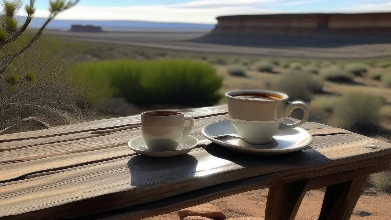 I want a picture of a natural looking plateau with a cup of coffee placed on the table