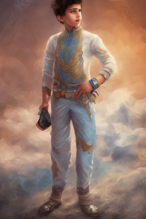 beautiful 12 year old arabic boy with curly hair and light blue eyes