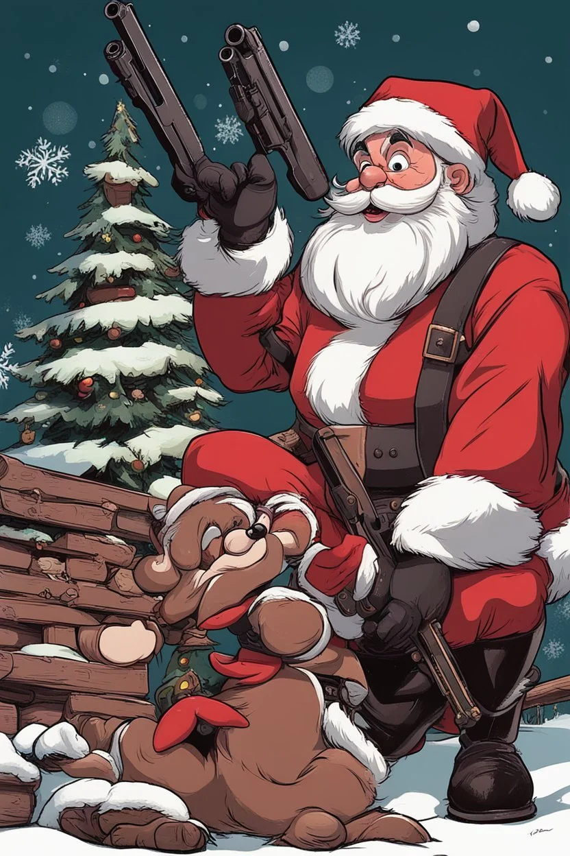 santa claus with shot gun, disney style