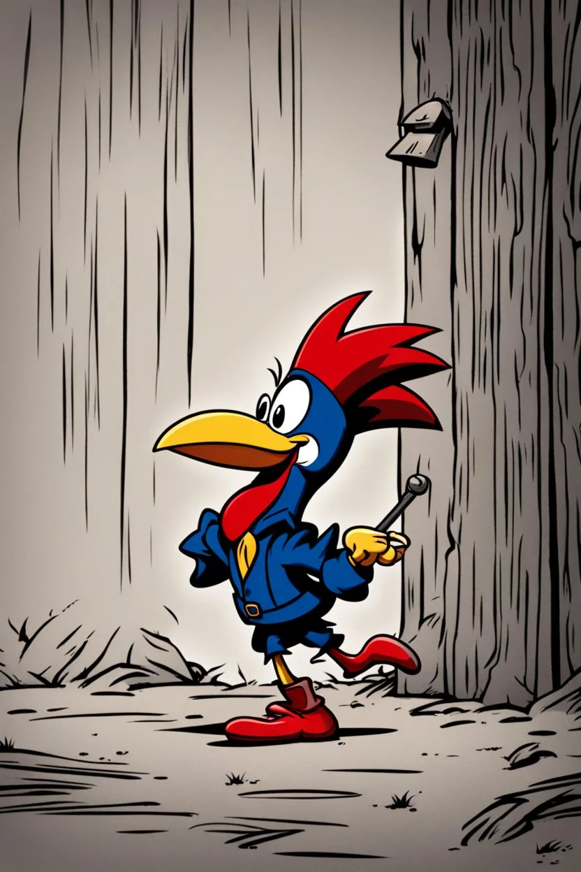 Woody woodpecker on his way to the gallows