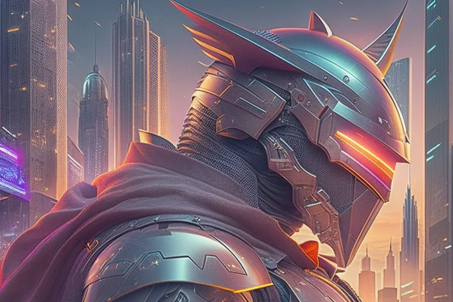 Best quality, masterpiece, ultra high definition, Retro Futuristic,cyberpunk knight Comic style