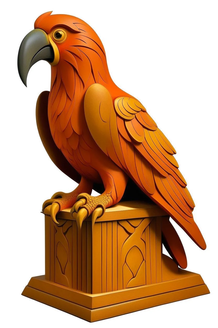 An orange colored lightning elemental parrot designed in ancient Egyptian architectures and sculptures painted by Thomas Hart Benton