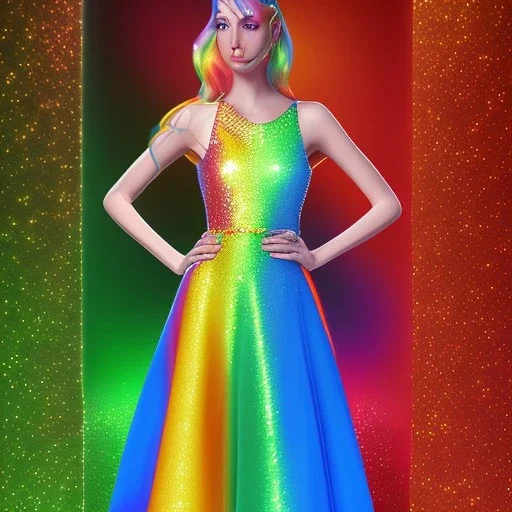 Glittery rainbow dress, full view