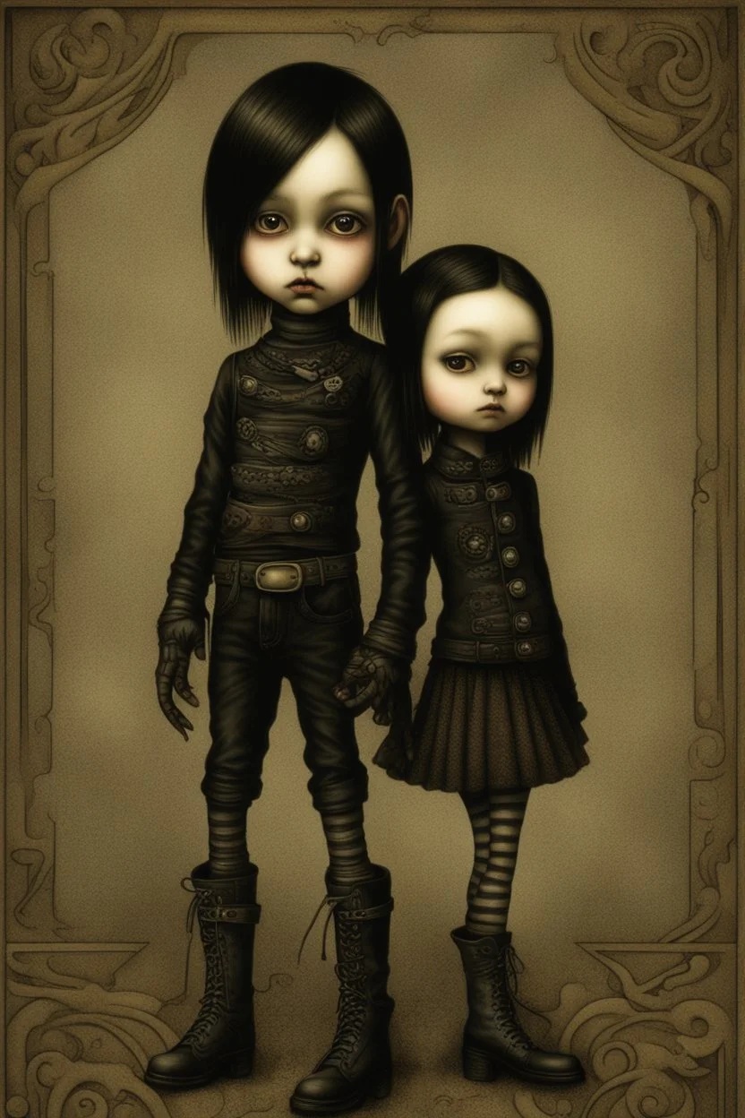 young goth girl and boy, dressed in gothpunk clothing and boots, sign reads "GOTHFEST", by naoto hattori