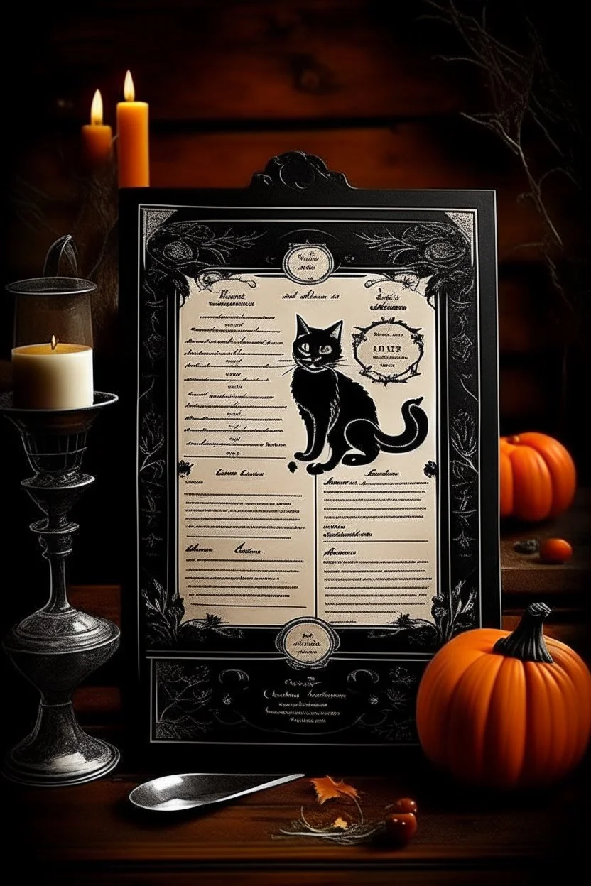 vintage cafe menu, Halloween, black cat