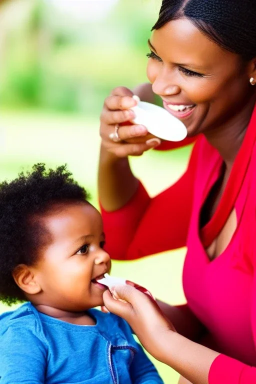 Mother feeding a child