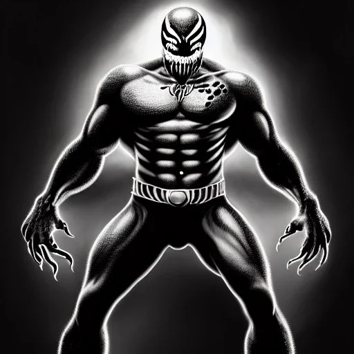 ultra detailed fullbody portrait of Venom , extremely detailed digital painting, extremely detailed face,crystal clear eyes, in the style of Ohrai Noriyoshi and Simon Bisley and Ken Kelley and Frank Frazetta and robert e howard , mystical colors, perfectly centered image, perfect composition, rim light, beautiful lighting,8k, stunning scene, raytracing