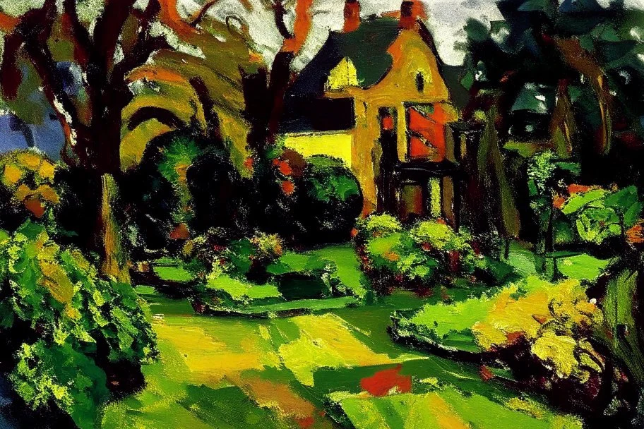 English garden in the style of frank auerbach