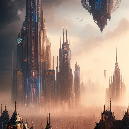 Gothic Metropolis, otto hung, friz Lang ,renaissance painting, matte painting, cyberpunk,detailed facades, retrofuturistic