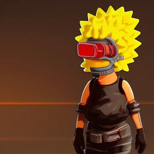 Lisa Simpson cyberpunk unreal engine character very detailed cinematic view,8k, glowing, sexy, beautiful, gasmask, gun's