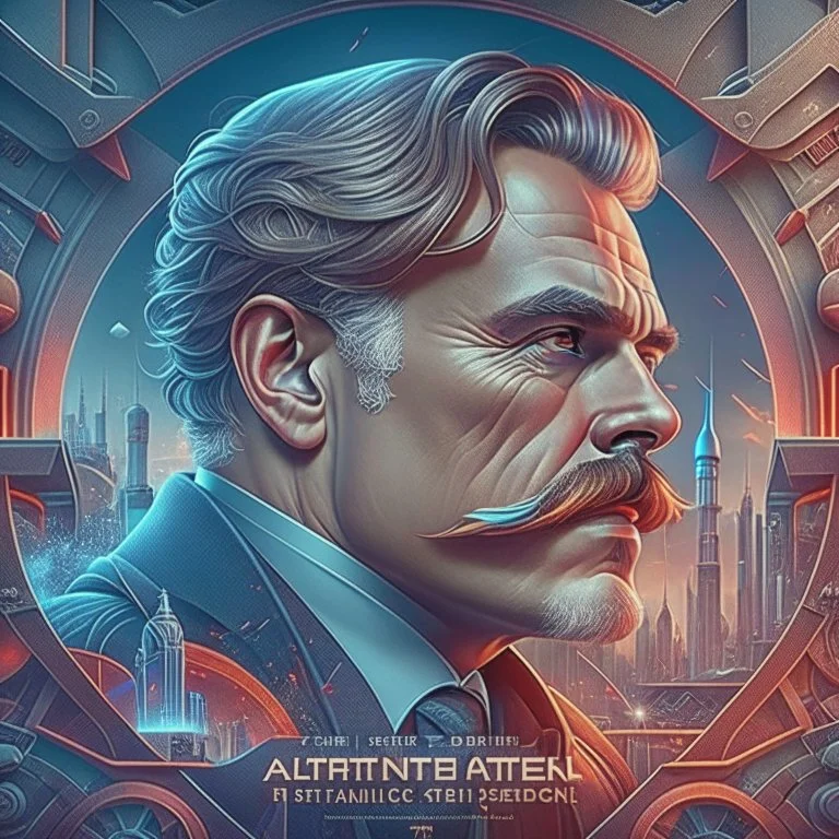 Best quality, masterpiece, ultra high definition,Futuristic, cyberpunk, Friedrich Nietzsche,Comic style